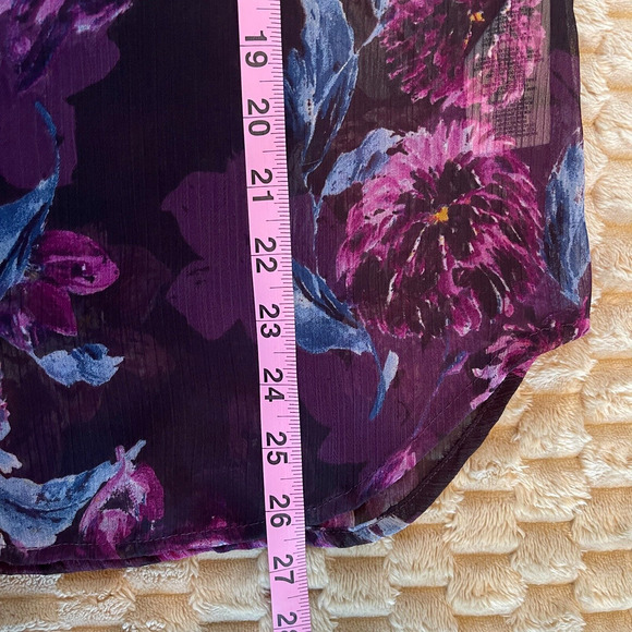 Kut From The Kloth Top Womens XS Purple Sheer Floral Button Up Chiffon Blouse - Picture 8 of 8